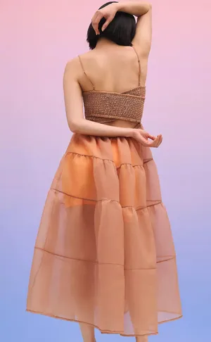 Anthropologie X OhSevenDays Tiered Sheer Midi Dress thumbnail 3