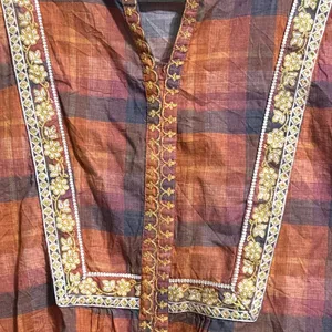 Earthy‎ Plaid Embroidered Trim Boho Tunic Cottagecore Lagenlook Natural Fibers thumbnail 6