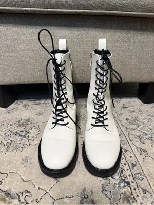 Tory Burch Double-T Combat Boot White Leather thumbnail 3