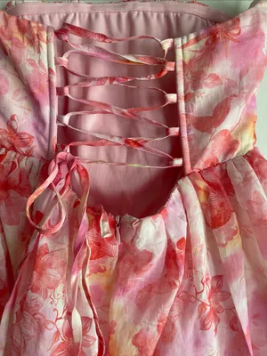 Lulus Eulalia Pink Floral Lace-Up Strapless Bustier Midi Dress thumbnail 9