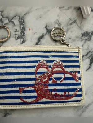 Coach POPPY RARE Blue & White Striped Card Holder WITH SEQUINS thumbnail 7