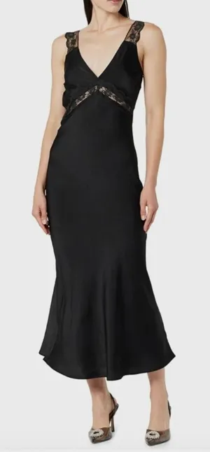 THE DROP‎ Valentina Lace Trimmed Slip Maxi Dress Black NWT Small thumbnail 1