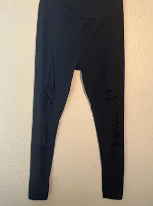 Black High-Waisted Seamless Ripped Straight Leg Leggings SZ L Workout Loungewear thumbnail 1