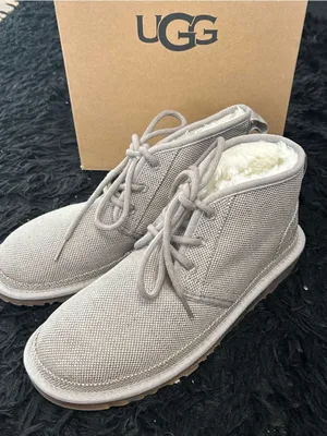UGG Neumel gray winter fur lace up ankle boots booties shoes women’s 9 Preowned thumbnail 3