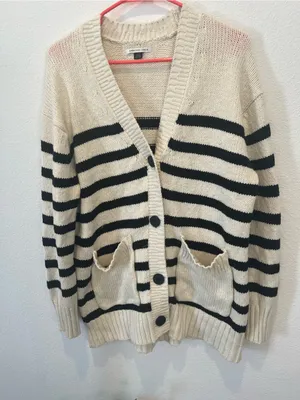 American Eagle Striped Knit Sweater button Cardigan thumbnail 2