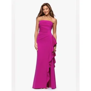 Source Unknown Strapless Fuchsia Ruffle-Detail Evening Gown thumbnail 2