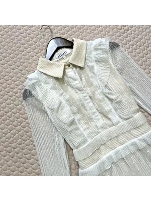NWT Elliatt Dotted Organza Ivory Ruffled Layering Dress Long Sleeve Like S thumbnail 3
