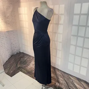 Kurt Thomas liquid blue stretch satin embellished one shoulder cutout gown thumbnail 3