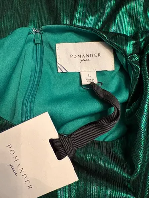 Pomander Place Tuckernuck Lilith Dress Emerald Green Midi Statement Sleeve L NWT thumbnail 7