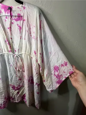 Raviya Petunia Pink Yellow Tie Dye Rayon Swim Cover Up Tunic Beach Vacation thumbnail 5