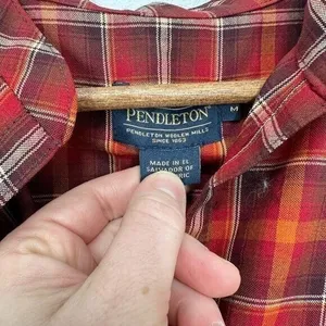 Pendleton Western Blouse Size M Orange Brown Plaid‎ Capsleeve Tunic Button Back thumbnail 3