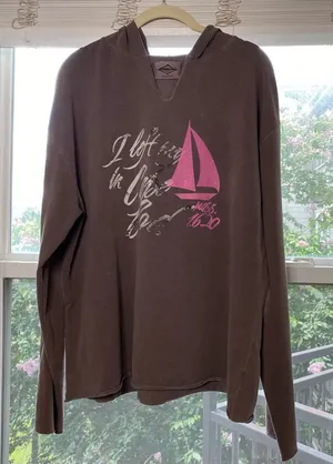 Jersey"I Left My Boat In Cape Cod" Brown Grunge Graphic Hoodie Fall Top XXL EUC thumbnail 1