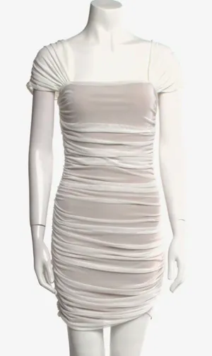 Elliatt BodyCon Ivory Ruched Draped Midi Dress size S thumbnail 1