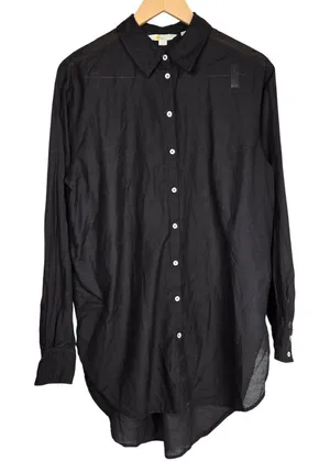 Boden T1208 Black Button Down Long Sleeve Shirt US 6 UK 10 Cotton‎ Viscose Tunic thumbnail 1