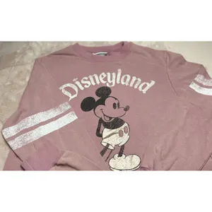 Disney Disneyland Mickey Mouse Sweatshirt Pink‎ Retro Style Striped Sleeves thumbnail 4