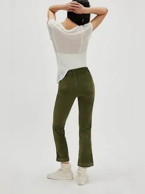 FREE PEOPLE High Time Velvet Kick Flare Pants Chive Green Size 12 NWT thumbnail 3