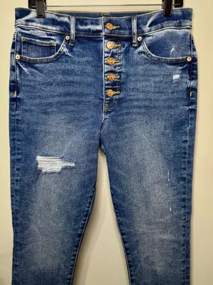 Express High Rise Skinny Jeans with Button Fly Distressed Size 10 Long Tall thumbnail 3