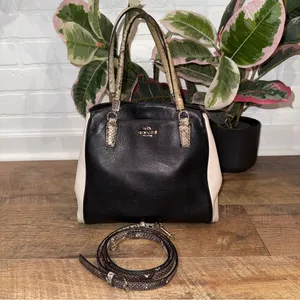 Coach Minetta Snakeskin-Patterned Black and Cream Crossbody Bag thumbnail 9