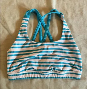 LULULEMON Energy Sports Bra WOMENS SZ 4 Spry Blue White Twin Stripe thumbnail 1