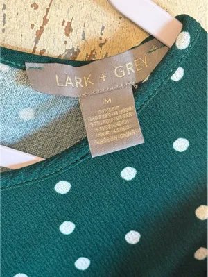 Lark + Grey Green White Polka Dot Pleated Dress size Medium thumbnail 4