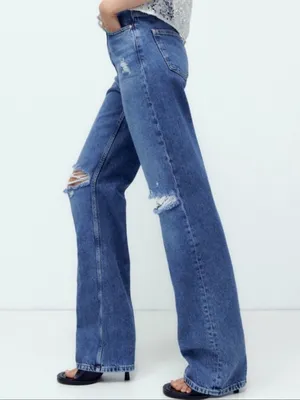 Zara Ripped Knee Straight Leg Long Jeans thumbnail 2