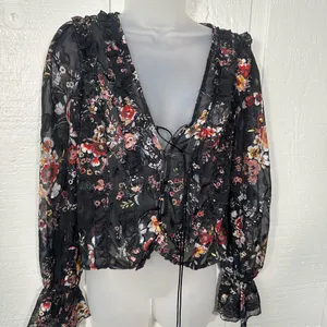 Nasty Gal Black Floral Sheer Top Size 4 EUC thumbnail 3