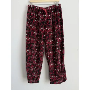 Cabernet‎ Red Long Sleeve Notch Collar Paisley Print Fleece Pajama Set Women's L thumbnail 8