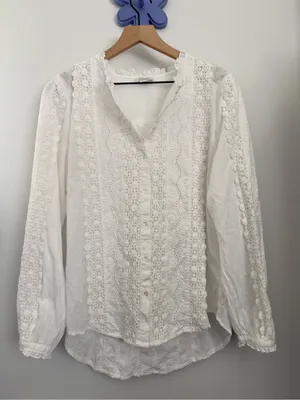 Sundance Large White Floral Embroidered Long Sleeve Blouse Crew Prairie Cottage thumbnail 2