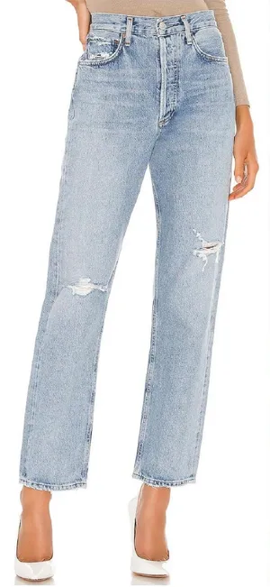 AGOLDE 90's Mid Rise Loose Fit in Captured Wash Distressed Button Fly Women’s 24 thumbnail 1