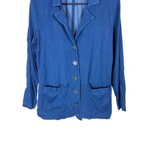 Gotcha Covered Vintage Denim Blazer Blue Rayon Cotton Pleated Back Made in USA S thumbnail 3