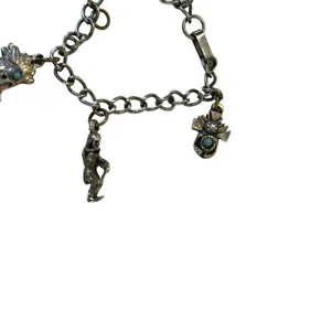 Turquoise Accented Charm Bracelet Anklet Southwestern Silver Tone Tribal Boho thumbnail 3