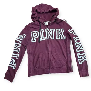 Victoria's Secret PINK Full Zip Hoodie Maroon Burgundy Snap Side Logo Small thumbnail 3