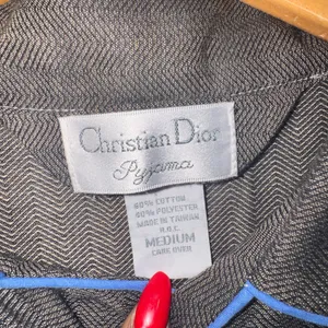 Vintage Christian Dior Pyjama Herringbone Button Front Lounge Shirt M Luxury 80s thumbnail 4