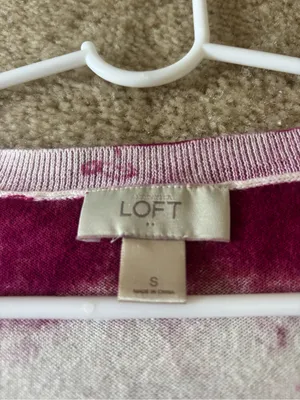 LOFT Light Cotten Short Sleeve Tie-Dye Cardigan Sweater in Pink & White thumbnail 5