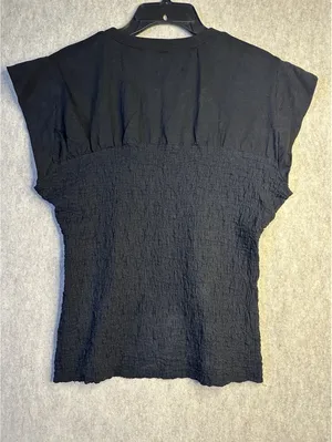 Anthro Maeve Smocked Cap Sleeve Stretch Top Black Women’s Large thumbnail 8