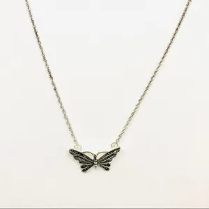 Marcasite Butterfly Dainty Chain Silver Necklace thumbnail 6