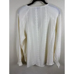 Frye Blouse Womens‎ M Smocked Eyelet Textured Flowy Minimalist Boho Cotrage core thumbnail 6