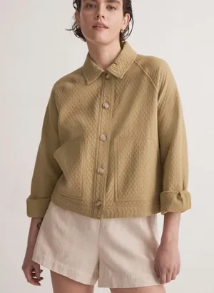 NWOT Madewell Quilted Crop Shirt-Jacket Shacket Button Down Green‎ NJ607 Medium thumbnail 1