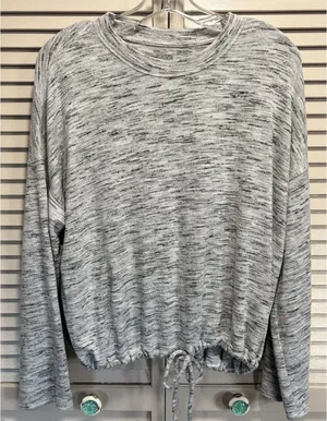 Aerie' Knit‎ Gray Sweater Long Sleeve Size Medium Soft Warm Round Neck Tie Waist thumbnail 1