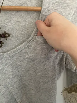 Y2K Grey V Neck Pocket Tee thumbnail 2