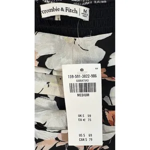 Abercrombie & Fitch Mini Dress Medium‎ Black Floral New Ruched Smocked Back thumbnail 3