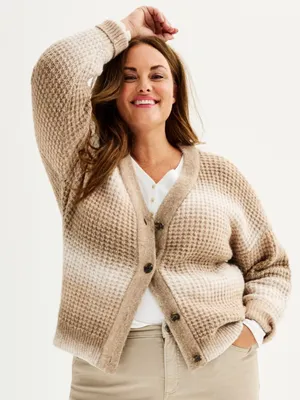 Sonoma Women's Size XL Cozy Yarn Button Front Cardigan Sweater Brown Beige White thumbnail 1