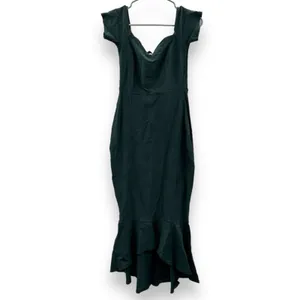 Lulus How Much I Care Dark Green Off-the-Shoulder Ruffle Hem Midi Dress Sz‎ S thumbnail 3