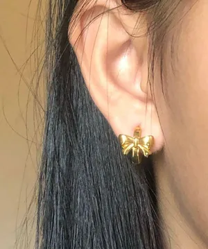 Gold Bow Chunky Hoops thumbnail 4