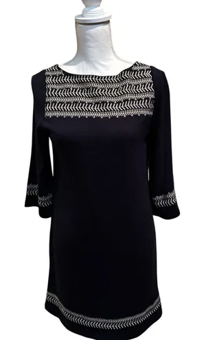 THML Anthropologie Navy Blue Embroidered Shift Dress Small 3/4 Sleeve‎ Boho thumbnail 1