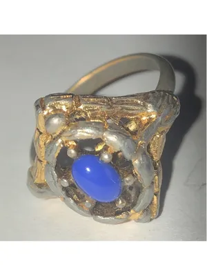 Vintage Gold Tone Boho Statement Ring with Blue Stone thumbnail 5