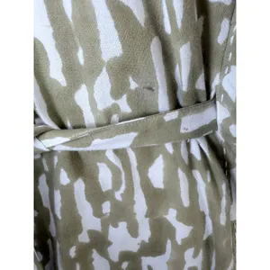 MIRTH‎ Olive Block Print Cotton Midi Dress Kantha Stitch Integrated Belt L thumbnail 13