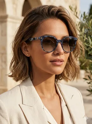 Gucci GG0091SA 004 urban round blue tortoiseshell acetate frame sunglasses brown lenses thumbnail 4