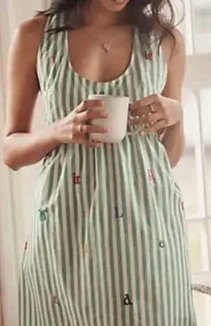 Anthropologie Green and White Striped Tie-Back Mini Dress thumbnail 1