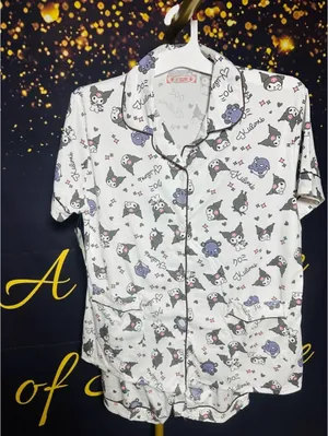 Kumari Womens Large 3 Piece Pajama Set Cat Print Button Top Shorts Pants PJs thumbnail 4